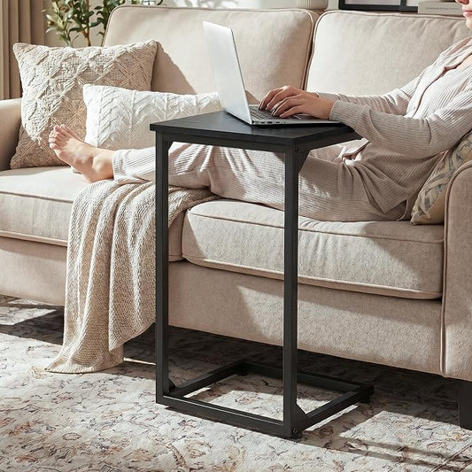 AMHANCIBLE C Shaped End Tables Set of 2, Couch Side Tables that Slide Under Sofa, Slim TV Trays for Living Room and Bedroom, Narrow Space Saving Laptop Workstation, Black, HET02BBK