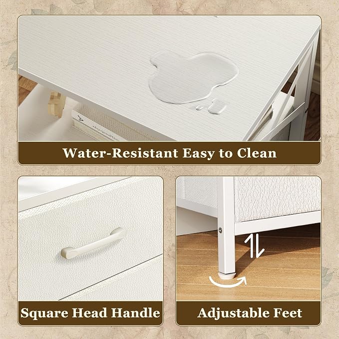 Huuger Nightstands Set of 2, Night Stand with Charger Station, 2 Drawer Side Table with Open Shelf, USB-C Port, End Table for Small Spaces, X Shaped Side Rail, White