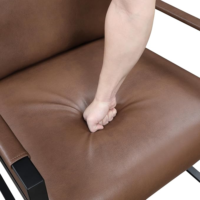 Lexicon Modern Accent Chair, Faux Leather Upholstered Living Room Chair with Wrapped Armrests, Arm Chair with Black Metal Frame, Comfy Single Chair for Living Room/Bedroom/Reading Room/Office, Brown