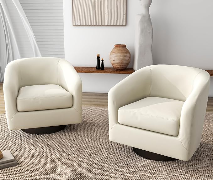 360° Swivel Barrel Accent Chair Armchair, Modern Round Club Arm Chair Upholstered Living Room Single Sofa Seating Bedroom Side Reading Seat in Fabric for Home Office (Beige)