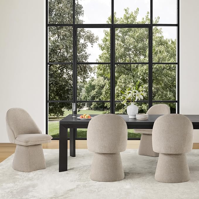 KISLOT Swivel Dining Chairs Modern Desk Chair Upholstered Linen Fabric Side Chair for Kitchen Dining Room Bedroom,Khaki,2 Box