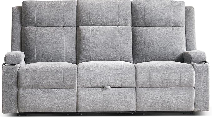 GUEAPY Large Manual Reclining Sofa – 3-Seater Chenille Reclining Couch with Cup Holders, Wide Seat, Easy Assembly & Spill-Resistant Fabric – Cozy Reclining Sofa for Living Room, Apartment, RV