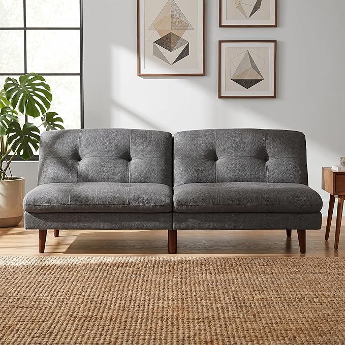 Flamaker Futon Sofa Bed Modern Folding Futon Set Convertible Recliner Lounge for Living Room with Adjustable Backrest (Linen, Grey)