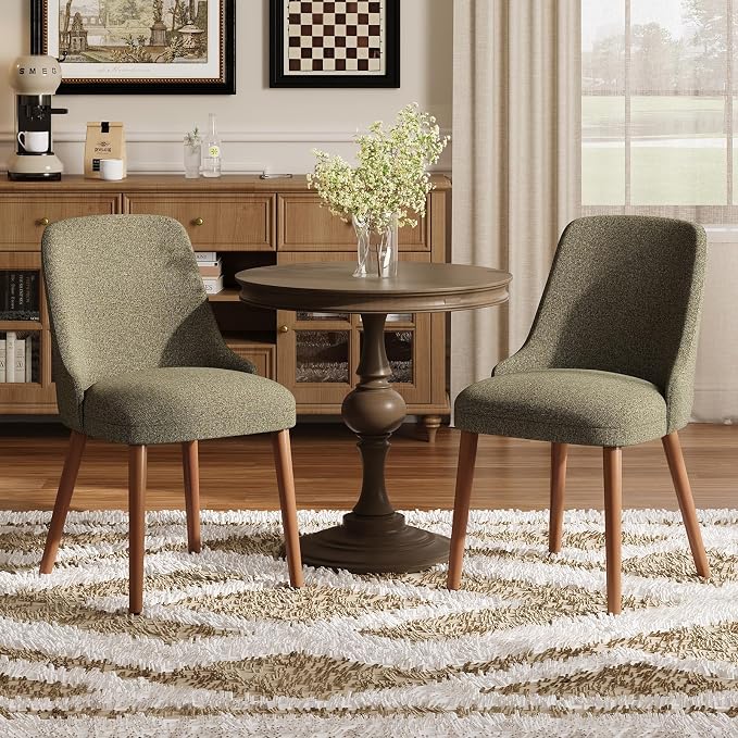 MALOL Dining Room Chair Set of 4, Upholstered Kitchen Chairs with Wood Legs, High-Back Padded Dining Chairs for Dining Room/Restaurant/Cafe, Green