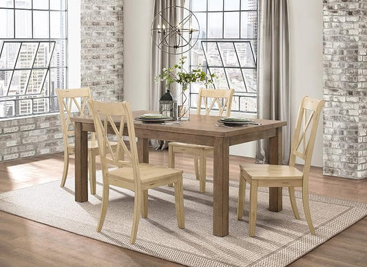 Lexicon Janina 5-Piece Dining Table Set - 66" Wood Kitchen & Dining Room Table with 4 Double X-Back Chairs, Rustic Farmhouse Rectangular Dining Set for Breakfast Nook & Family Meals, Buttermilk