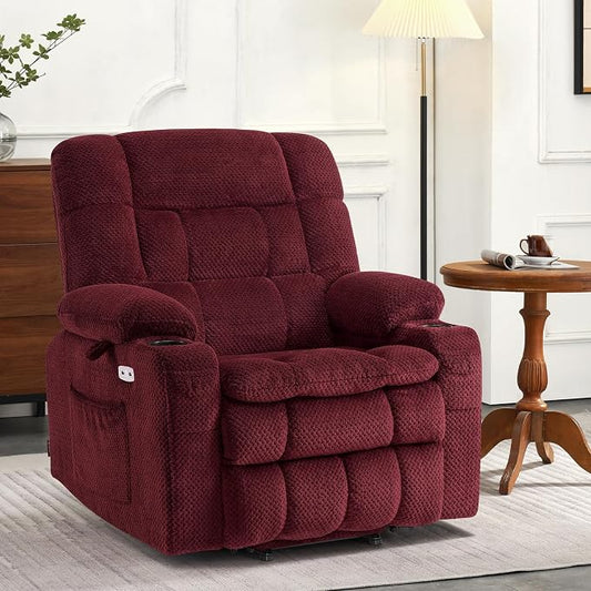 MCombo Small Dual Motor Power Lift Recliner Chair for Elderly, Zero Gravity Lift Chair with Heat and Massage, Lay Flat Recliner for Petite, USB Ports, Fabric R7894 (Small-Wide, Burgundy)