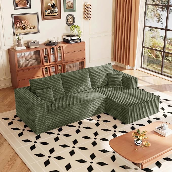 92.5" LSectional Sofa,Cloud Sectional Boneless Couches for Living Room, Couch with Deep Seat Oversized Right Facing Chaise, Memory Foam Compressed Spineless 3 Seater Sofa for Apartment