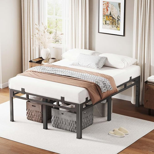 ROIL 20 Inch Queen Size Bed Frame, Metal Bed Frame & Box Spring 2 in 1 Platform with Round Corner Legs, 4000LBS Double Layer Bed Frame with Headboard Holes Mattress Baffles, Noise-Free Easy Assembly