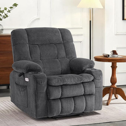 MCombo Small Dual Motor Power Lift Recliner Chair for Elderly, Zero Gravity Lift Chair with Heat and Massage, Lay Flat Recliner for Petite, USB Ports,Fabric R7894 (Small-Wide, Dark Gray)