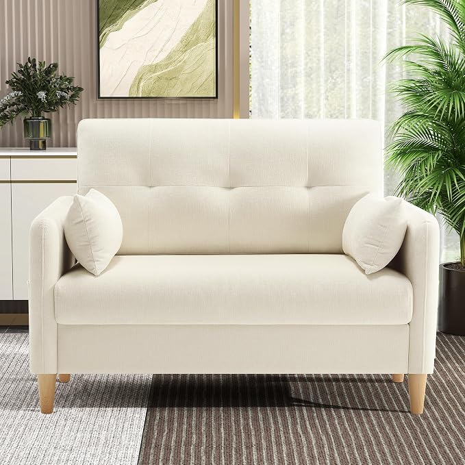 Hanherry Loveseat Sofa, 47” Small Couch for Living Room, Comfy Chenille Fabric Love Seat for Bedroom withThrow Pillow,Removable Cushion Cover,Couches for Small Space,Apartment,Dorm