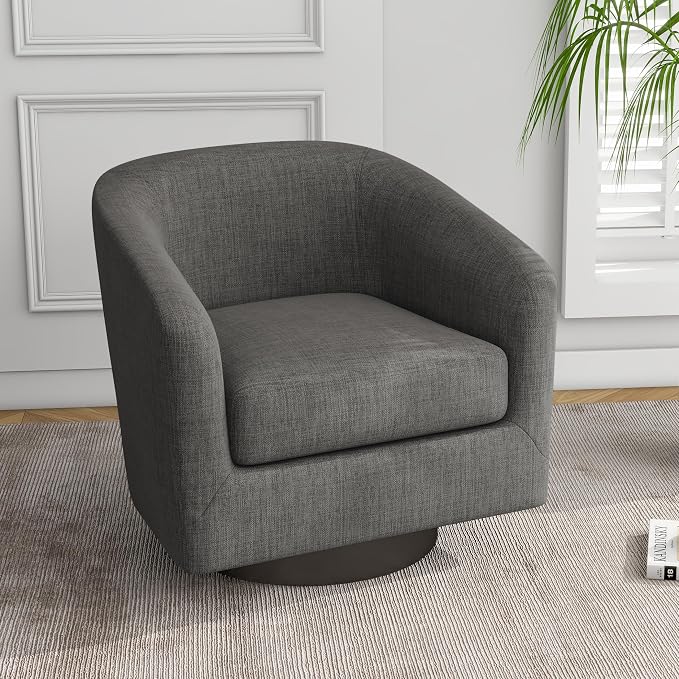 Swivel Barrel Accent Chairs Set of 4, Fabric Upholstered Armchair Modern Round Club Arm Chair for Living Room, Comfy Single Sofa Seating Bedroom Side Reading Seat for Home Office - Gray