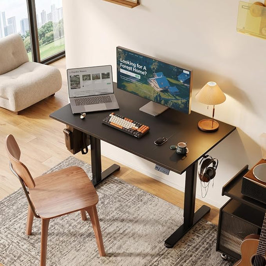 Claiks Electric Standing Desk, 48 x 24 Inch Height Adjustable Sit Stand Desk for Home Office, Computer Desk with Memory Presets, Cable Management & Headphone Hooks, 156 lbs Capacity, Black