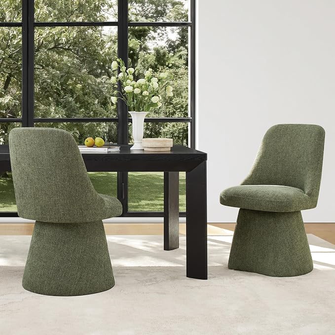 KISLOT Swivel Dining Chairs Set of 4, Upholstered Mid Century Modern Deskchair with High Back, Linen Fabric Kitchen Chairs for Dining Room, Bedroom, Dressing Room, Green