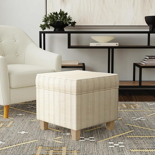 HomePop 18" Classic Square Storage Ottoman - Marigold Pinstripe Cream