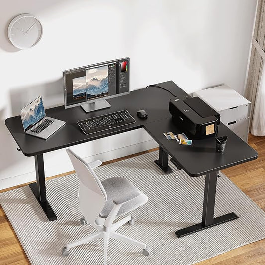 Cubiker L Shaped Standing Desk - 63 x 55 Inch Electric Adjustable Height Corner Standing Desk, Ergonomic Sit Stand Up Table with 3 Memory Buttons, Splice Board for Home Office, Black