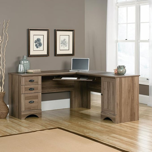 Sauder Harbor View Computer Desk, 66.14"D x 66.14"W x 30.28"H , Salt Oak finish