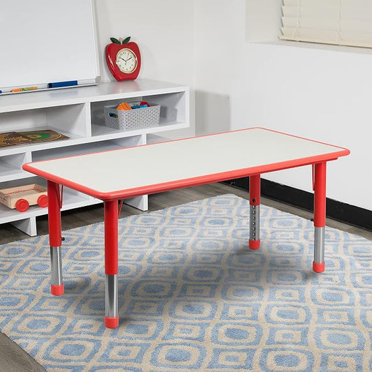 Flash Furniture Wren 23.625''W x 47.25''L Rectangular Red Plastic Height Adjustable Activity Table with Grey Top