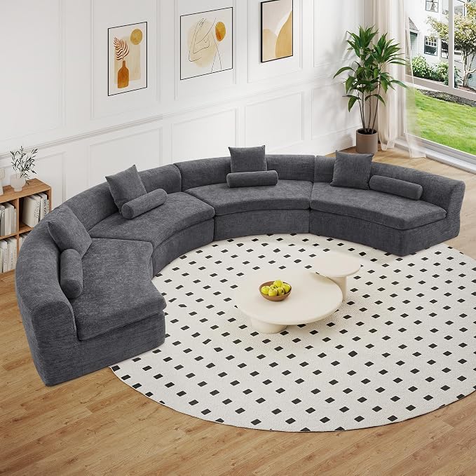 AVZEAR Curved Modular Sectional Sofa, Chenille Upholstered Cloud 1 Seater Couch for Living Room, No Assembly Modern Love Seat Sofa with 1 Bolster Pillows & 1 Square Pillows, High-Density Foam, Gray