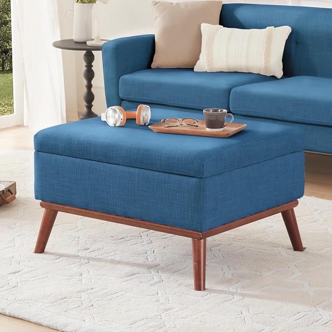 Kingfun 65" W Loveseat Sofa with Ottoman Coffee Table, Mid Century Modern Decor Love Seat Couches and Ottoman with Storage for Living Room, Button Tufted Upholstered Love Seats Furniture Set, Blue