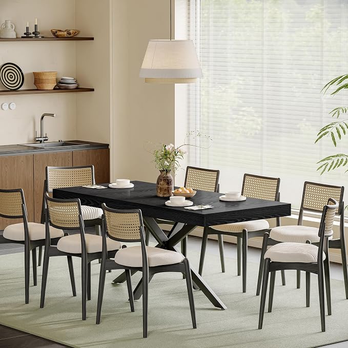 Extendable Dining Room Table for 4 6 8, 55"-71" Long Rectangle Kitchen Table,Wood Expandable Dining Table with Hidden Leaf & Storage, Space Saving, for Kitchen Dining Living Room, Modern, Black