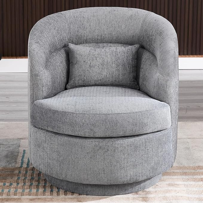 CANMOV Swivel Accent Chair Set of 2, 360 Degree Round Swivel Barrel Chair with Pillow, Upholstered Comfy Barrel Armchair Single Club Sofa Chair for Living Room, Bedroom, Reading Room,Dark Grey