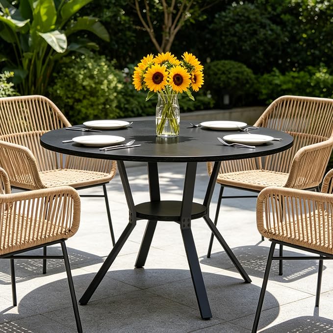 Wildhome Round Dining Table for 2-4, 43 Inch Dining Room Kitchen Table with 1-Tier Storage Shelf, Modern Farmhouse Dinner Furniture with Adjustable feet,Oval Circle(43in-Black)