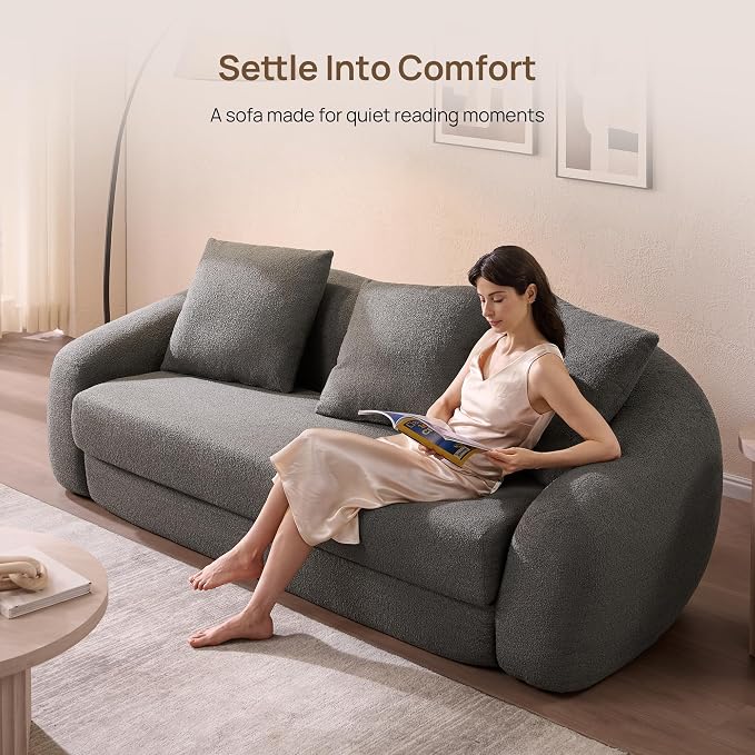 SICOTAS Curved Sofa Couch Bed for Living Room Convertible Futon Cloud Boneless Sleeper Chair Pull Out Floor Couch with Deep Seat Sofa Set Foam No Assembly Required for Bedroom Apartment, Dark Grey
