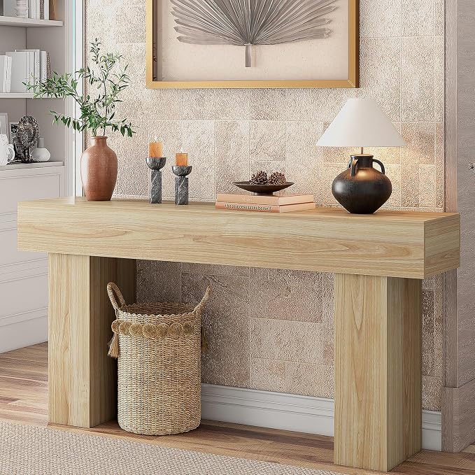 knoworld 63 Inch Long Console Table for Entryway, Farmhouse Wood Rectangular Sofa Table Behind Couch Table, Narrow Entryway Table for Living Room, Entrance, Hallway, Foyer, Easy Assembly (Natural)