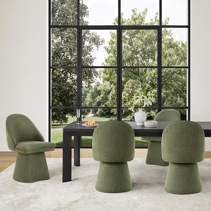 KISLOT Swivel Dining Chairs Set of 1, Upholstered Mid Century Modern Deskchair with Round Back, Linen Fabric Kitchen Chairs for Dining Room, Bedroom, Dressing Room, Green