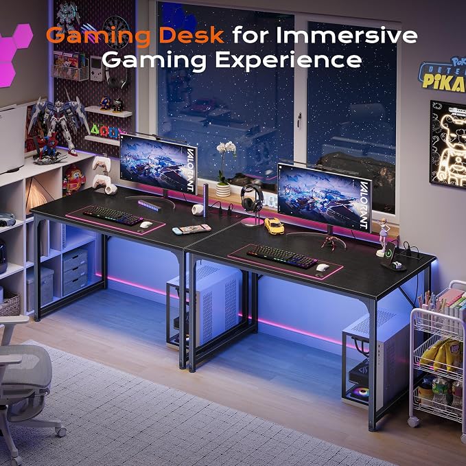 PRAISUN 40 X 24 Inch Deeper Desk with Power Outlets | Small Computer Desk for Bedroom, Office Desk for Work from Home, Writing Study Gaming Table, Stable Metal Frame, Black