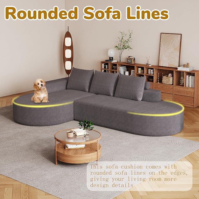 109" Modern Modular Curved L-Shaped Sofa, Chenille Upholstered Sectional Couch Set with 3 Pillows,Free Combination Sofa for Living Room (Grey, 108.5" Right Lounge)