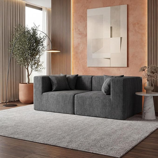 MONVANE 75" Loveseat Sofa, Comfy Chenille Modular Sectional Sofa with 4 Pillows, Modern Deep Seat Boneless Couch, 2 Seater Sofa for Living Room, Bedroom and Apartment, Grey