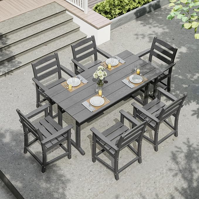 nalone Outdoor Dining Table for 6 - Person, 67"x32" Rectangular Patio Dining Table, All Weather HDPE Dining Table with Umbrella Hole· (Grey, 1 Table)