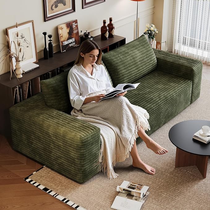 JINGLING 63" Small Couches for Small Spaces, Comfy Boneless Couch in a Box, Love Seat Compressed Sofa for Living Room Bedroom, Apartment Furniture, No Assembly, Corduroy, Green