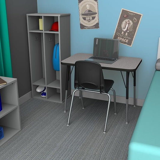 FDP Rectangle Activity School and Office Table (24 x 36 inch), Standard Legs with Swivel Glides, Adjustable Height 19-30 inches; Quick Ship Single Box - Gray Top and Black Edge