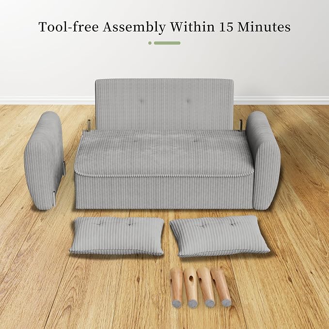 Vongrasig 48" Small Modern Loveseat Sofa, Mid Century Soft Corduroy Fabric 2-Seat Sofa Couch Tufted Love Seat with Back Cushions and Tapered Legs for Living Room, Bedroom and Small Space (Light Gray)