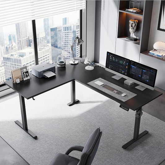 Klicelor L Shaped Standing Desk 63 x 55 Inch,Electric Height Adjustable Corner Desk with Cable Management & Power Outlets, Ergonomic Sit Stand Up Computer Table for Home Office,Black