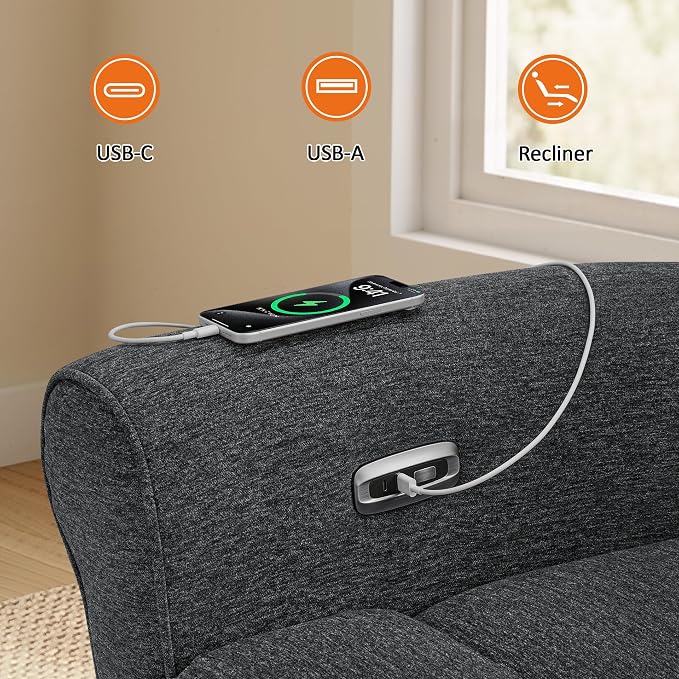 MCombo 87.8" Wall Hugger Power Reclining Sofa, 3-Seat Triple Recliner Couch with USB Ports, Rolled Arm Space Saving Recliner Sofa for Living Rooms Apartments RV, Fabric PR635M5 (Dark Grey)