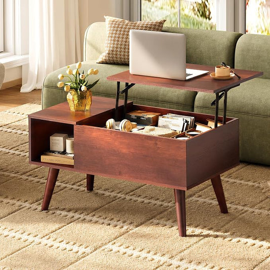 WLIVE Coffee Table for Living Room, Small Coffee Table with Storage, Lift Top Modern Wooden Dining Center Table with Storage Shelf & Hidden Compartment, 31.5" Espresso