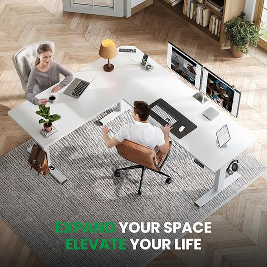 SIAGO L-Shaped Standing Desk - 75 x 63 Inch Adjustable Corner Standing Desk with Charging Station - L Shape Sit Stand Table with Memory Controller, Splice Board for Home Office