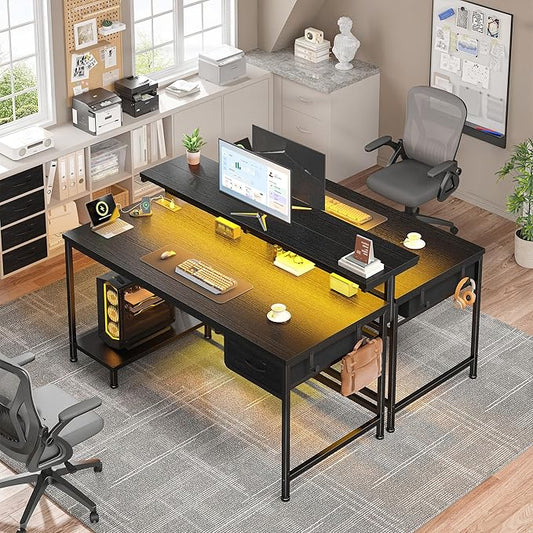 DurayLoly 39.3" Gaming Desk with Power Outlet and LED Lights,Computer Desk with Adjutable Monitor Stand and Drawer,Office Desk with CPU Stand for Home Work,Study and Gaming, Small Spaces,Black