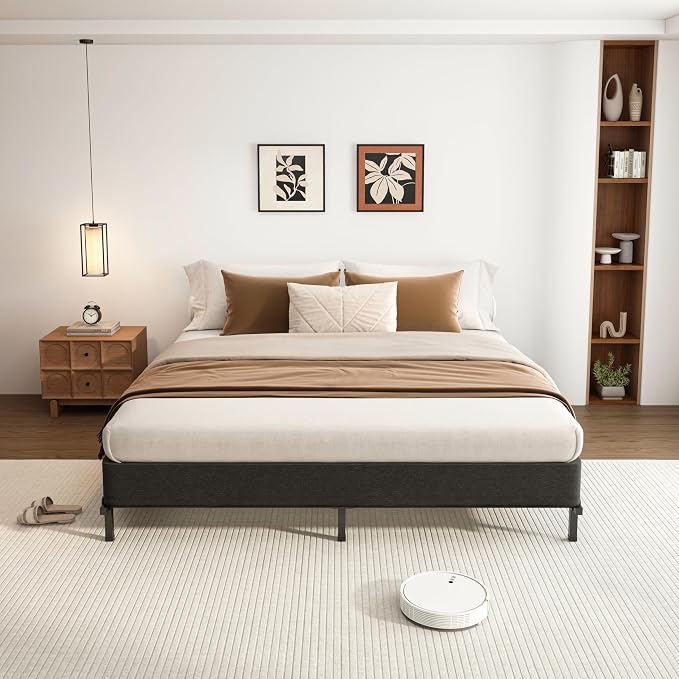 VIPSHOW 7 Inch California King Metal Box Spring with Round Corners - 3000 lbs Capacity, High Profile Heavy Duty Mattress Foundation with Steel Slats, Noise-Free, Easy Assemble, Black