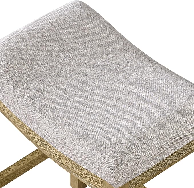 ROME + OAK Set of 4 Parker 26 Inch Counter Stool, Backless Saddle Kitchen Barstool in Natural Finish with Cream Fabric Upholstery Cushion Seat
