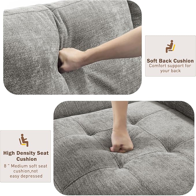 Hanherry Couch for Living Room, Modern Comfy Sofa with Medium Firm Seat Cushion, Removable Cover,Wide Armrest,USB/Type-C Port,Chenille Fabric Couches for Small Space,Apartment (Gray, 89 inch)