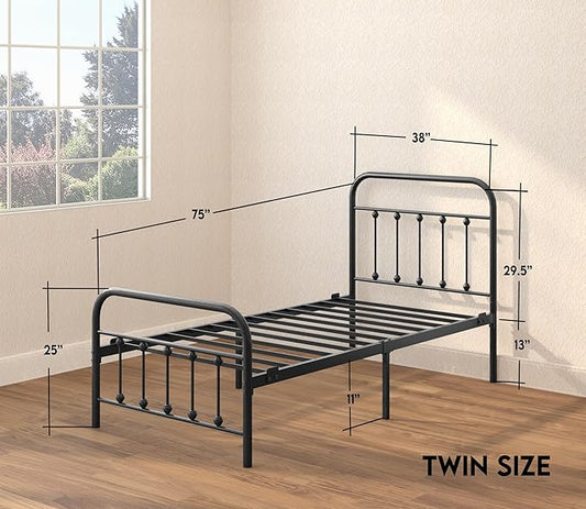 Golden Gate Beds Vintage Wrought Iron Bed Frame with Classic Metal Platform Base, Headboard and Footboard, No Box Spring Needed, Easy Assembly, Mattress Base, Noise-Free, Sleek Black Finish, Twin Size