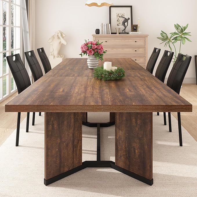 86 in Extendable Dining Table for 6 8 10 People,59"-86" Farmhouse Rectangle Extending Dining Table w/Removable Leaves Space Saving,Wooden Adjustable Tables for Kitchen Office Living Room (Brown)
