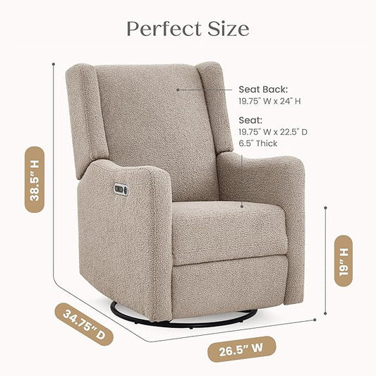 Delta Children Mercer Electronic Power Recliner and Swivel Glider with USB-A and Type-C Ports - Greenguard Gold Certified - Stain-Resistant Performance Fabric is Oeko-TEX Standard 100 Certified, Sand