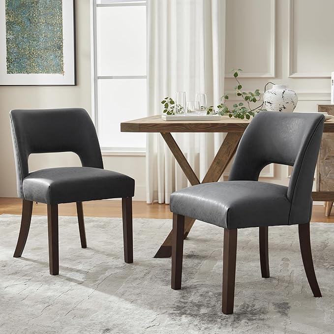 VKNOW Modern Dining Chairs Set of 6 with Rubberwood Legs, Black | Faux Leather, Curved Back, For family, Kitchen Dining Room Restaurant Reception Room, No wobble, 80% pre-installed