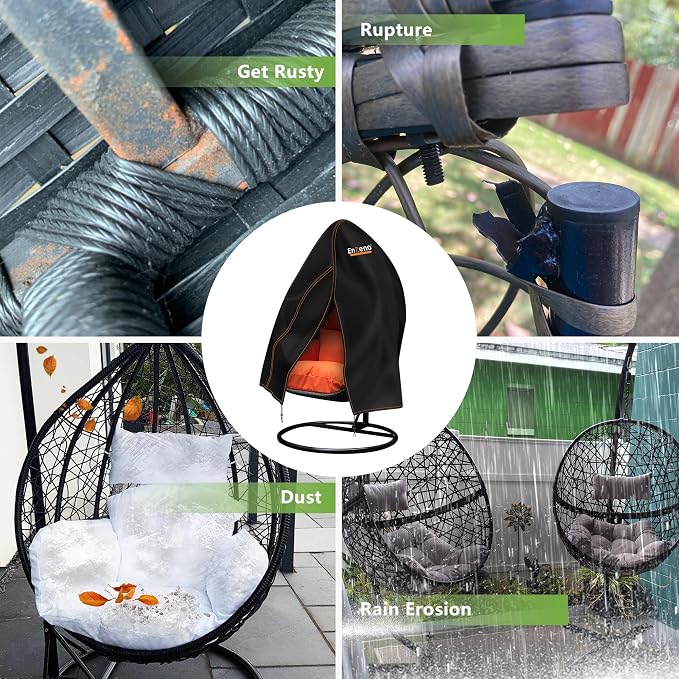 Enzeno Patio Egg Chair Cover Waterproof,90x79inch Egg Chair Cover with Zipper,420D Windproof Double Egg Swing Chair Covers,Outdoor Hanging Chair Covers Weatherproof,Black