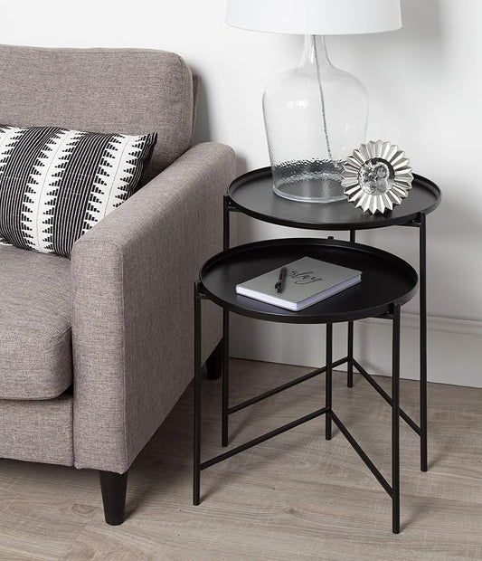 Kate and Laurel Ulani Set of 2 Nested Round Metal End Tables, Black